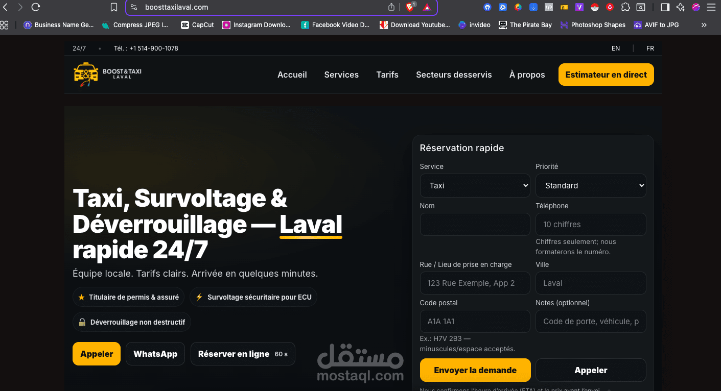 Boost & Taxi Laval — موقع خدمات تكسي وفتح أبواب السيارات