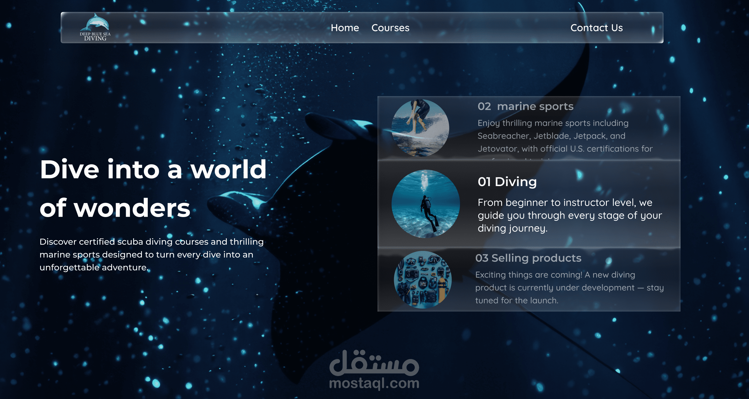 تصميم موقع Deep Blue Sea لخدمات الغوص باستخدام Figma
