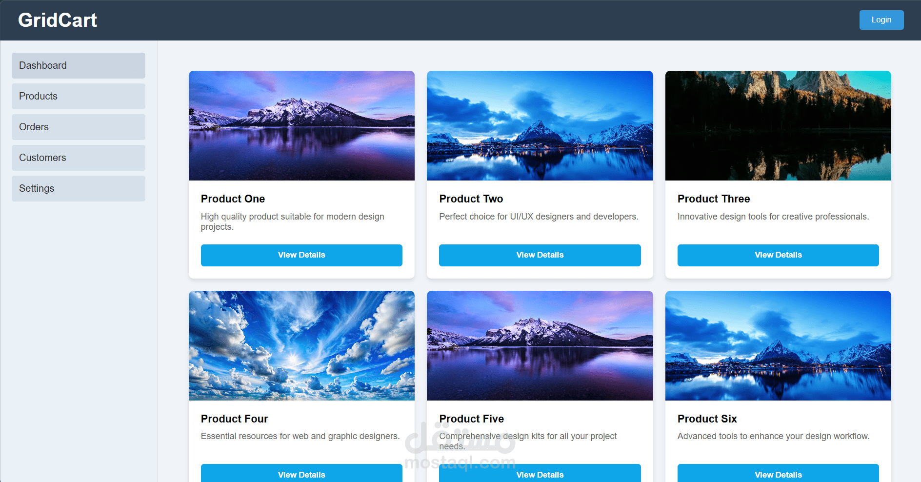 GridCart: لوحة تحكم متجاوبة لإدارة المتجر الإلكتروني