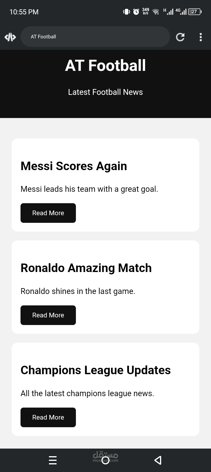 تصميم صفحة أخبار رياضية باستخدام HTML و CSS