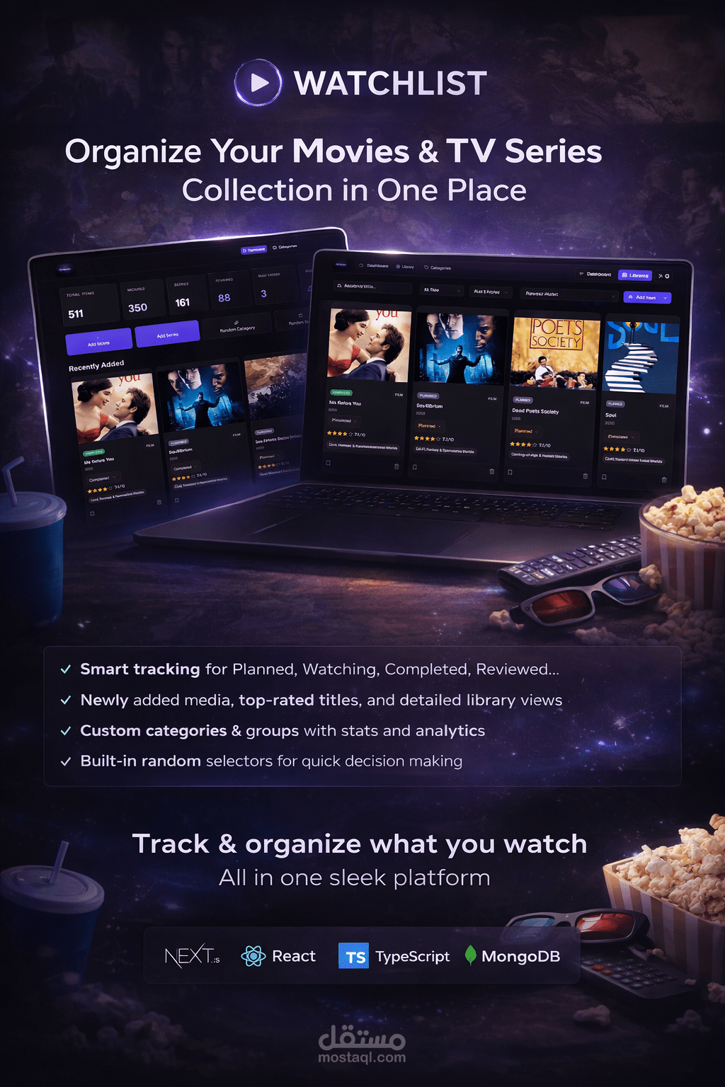 تطبيق إدارة ومتابعة الأفلام والمسلسلات (Watchlist) – Next.js و Node.js