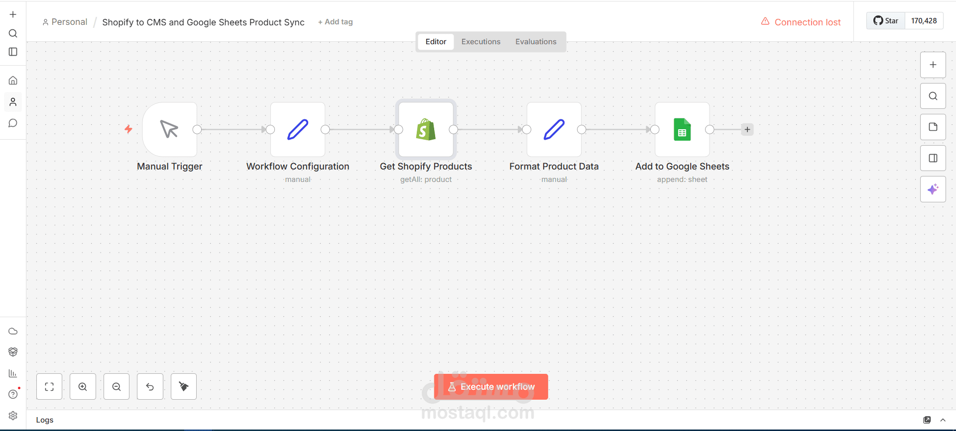 عنوان العرض: أتمتة مزامنة منتجات Shopify مع Google Sheets باستخدام n8n