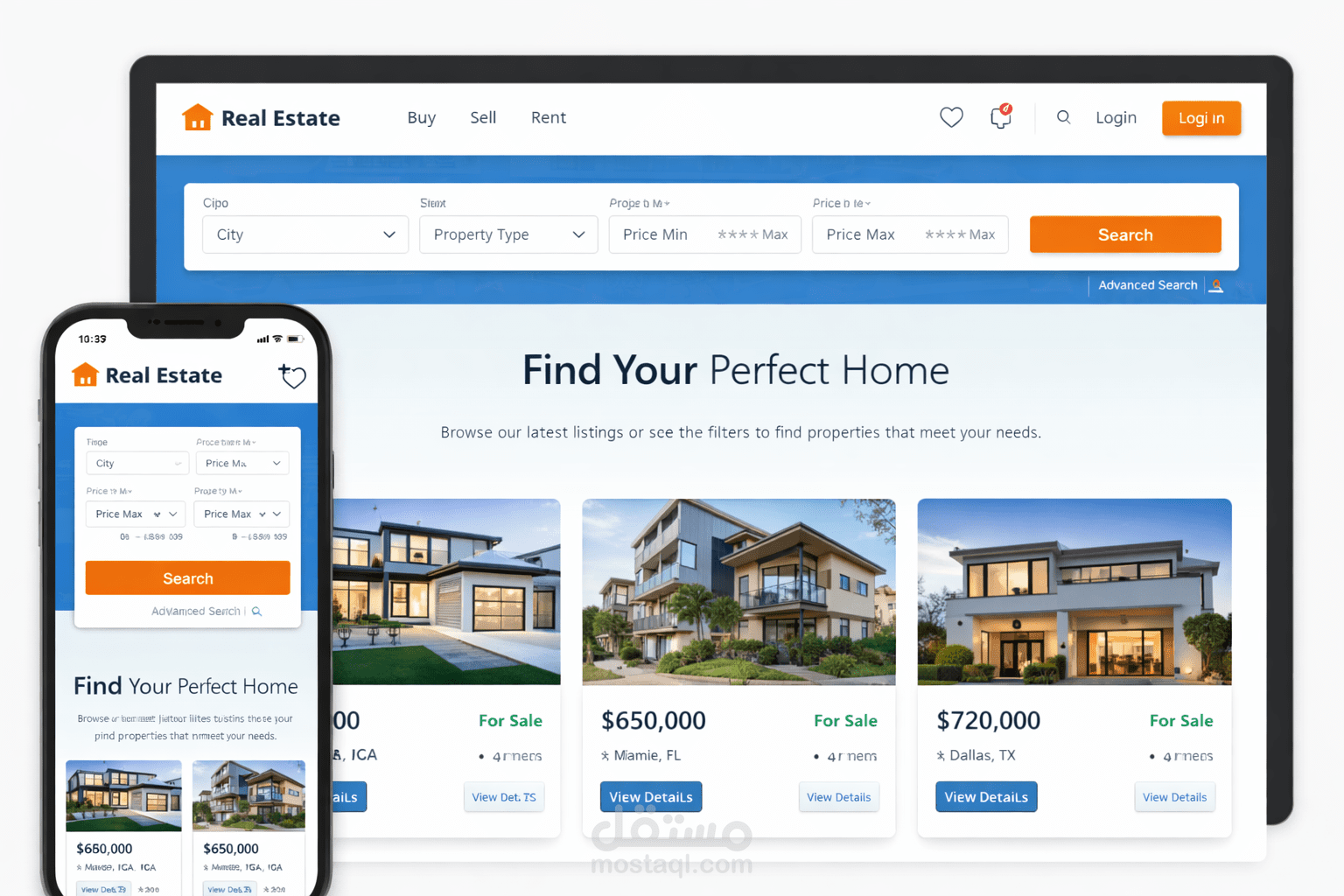 موقع عقارات (Real Estate Website) بواجهة حديثة