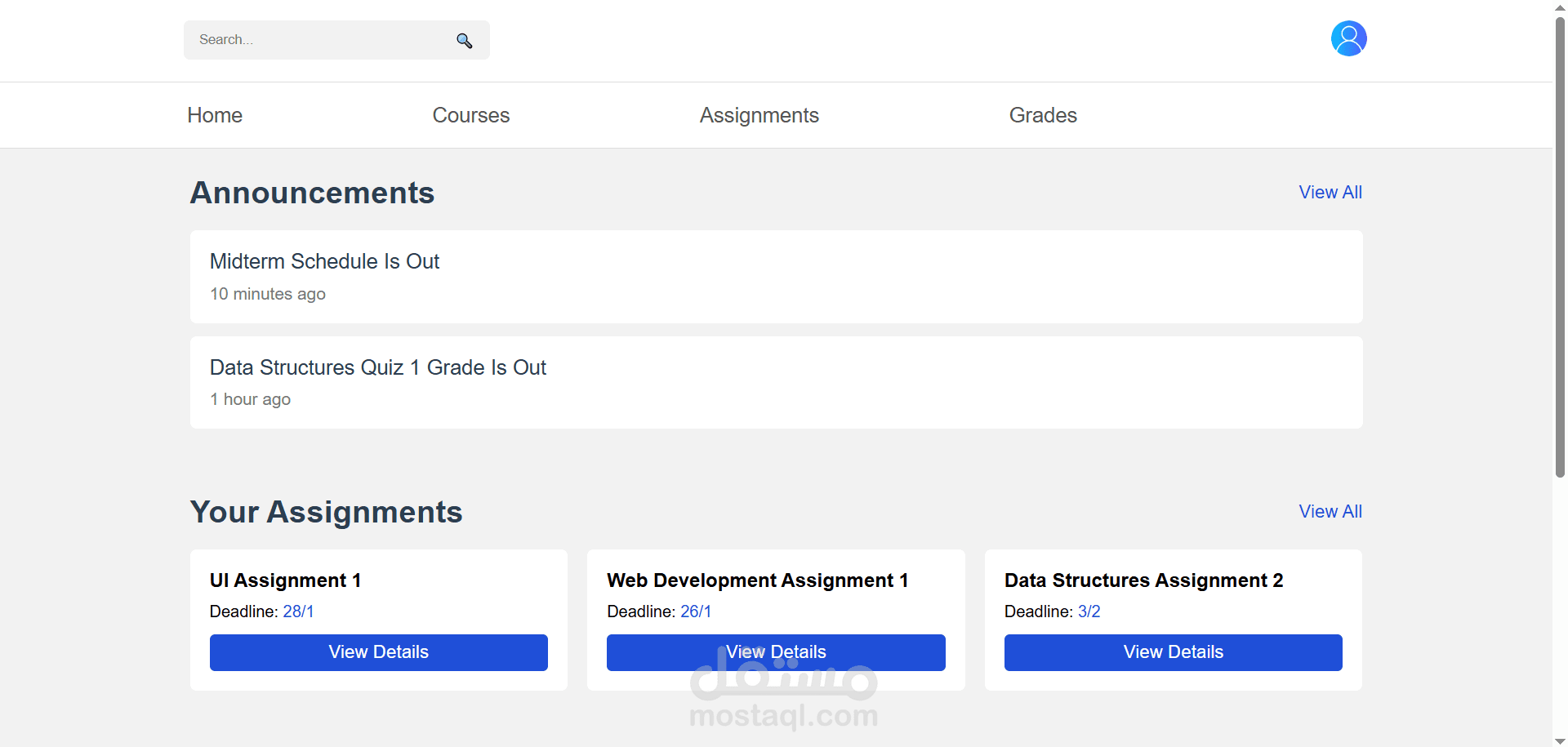 تصميم صفحة Dashboard تعليمية باستخدام HTML و CSS