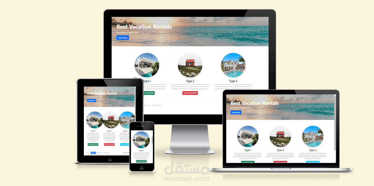 تصميم Landing Page لموقع حجز فيلات ورحلات  او أماكن العطلات
