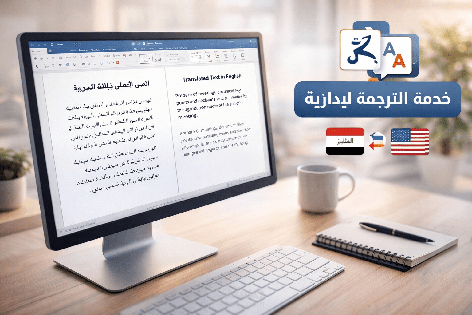 ترجمة نصوص إدارية وملفات مكتبية من العربية إلى الإنجليزية