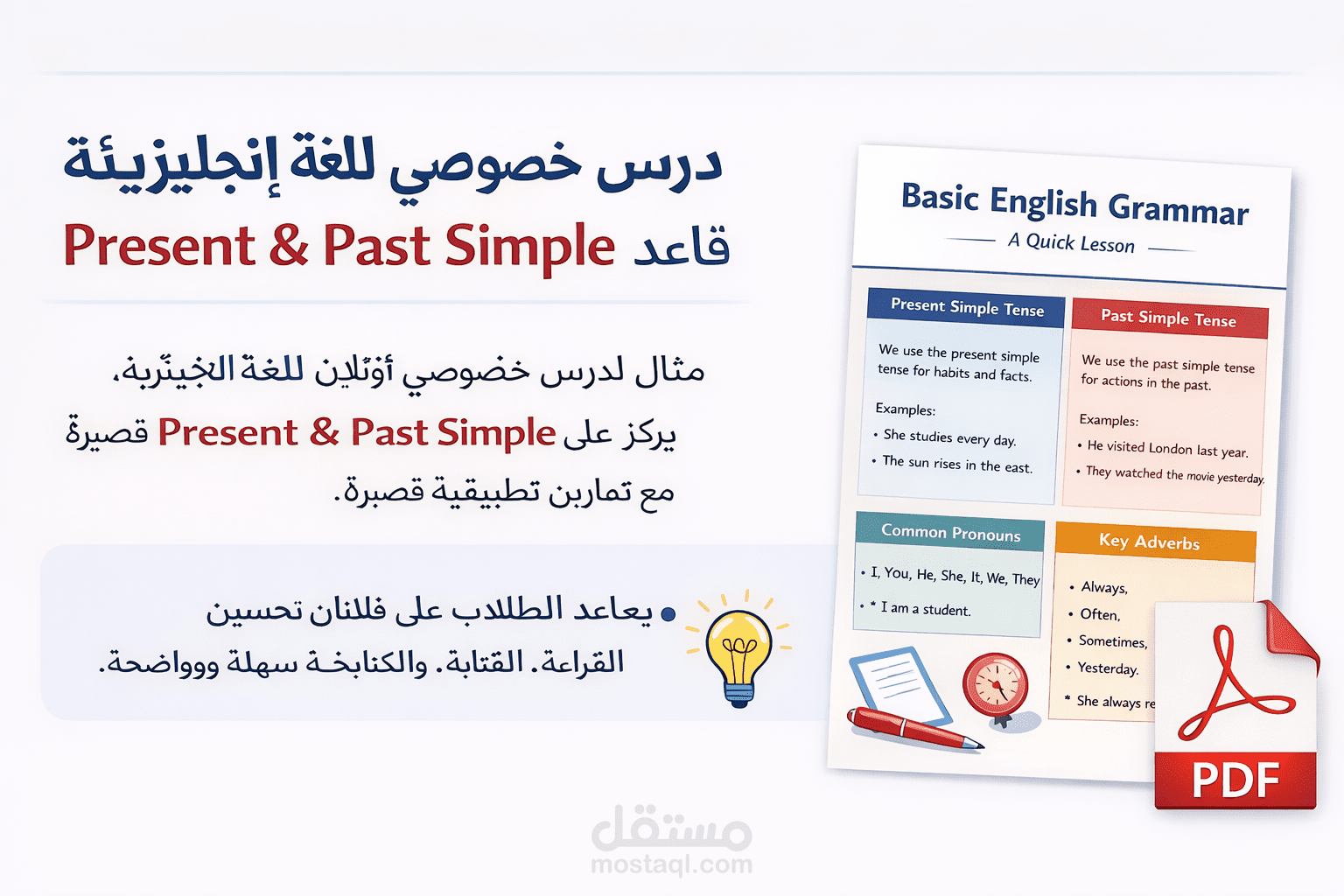 درس خصوصي لغة إنجليزية – قواعد Present & Past Simple