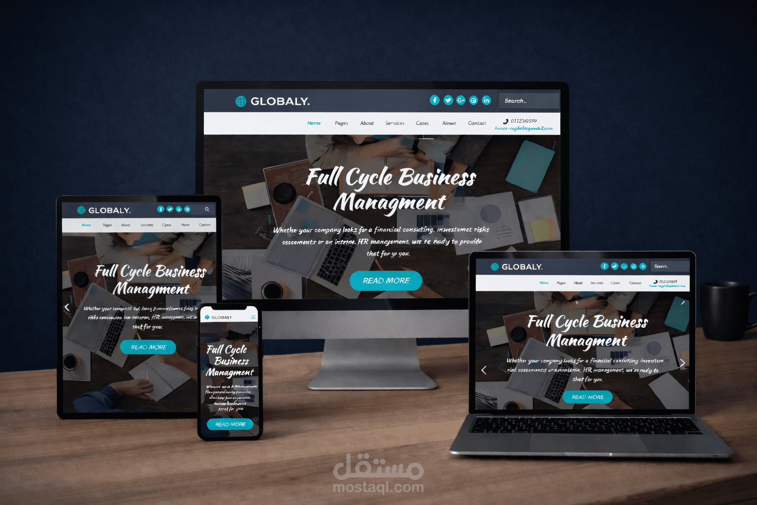 تصميم وتنفيذ واجهة ويب متجاوبة باستخدام HTML و CSS و JavaScript لمشروع Globaly.