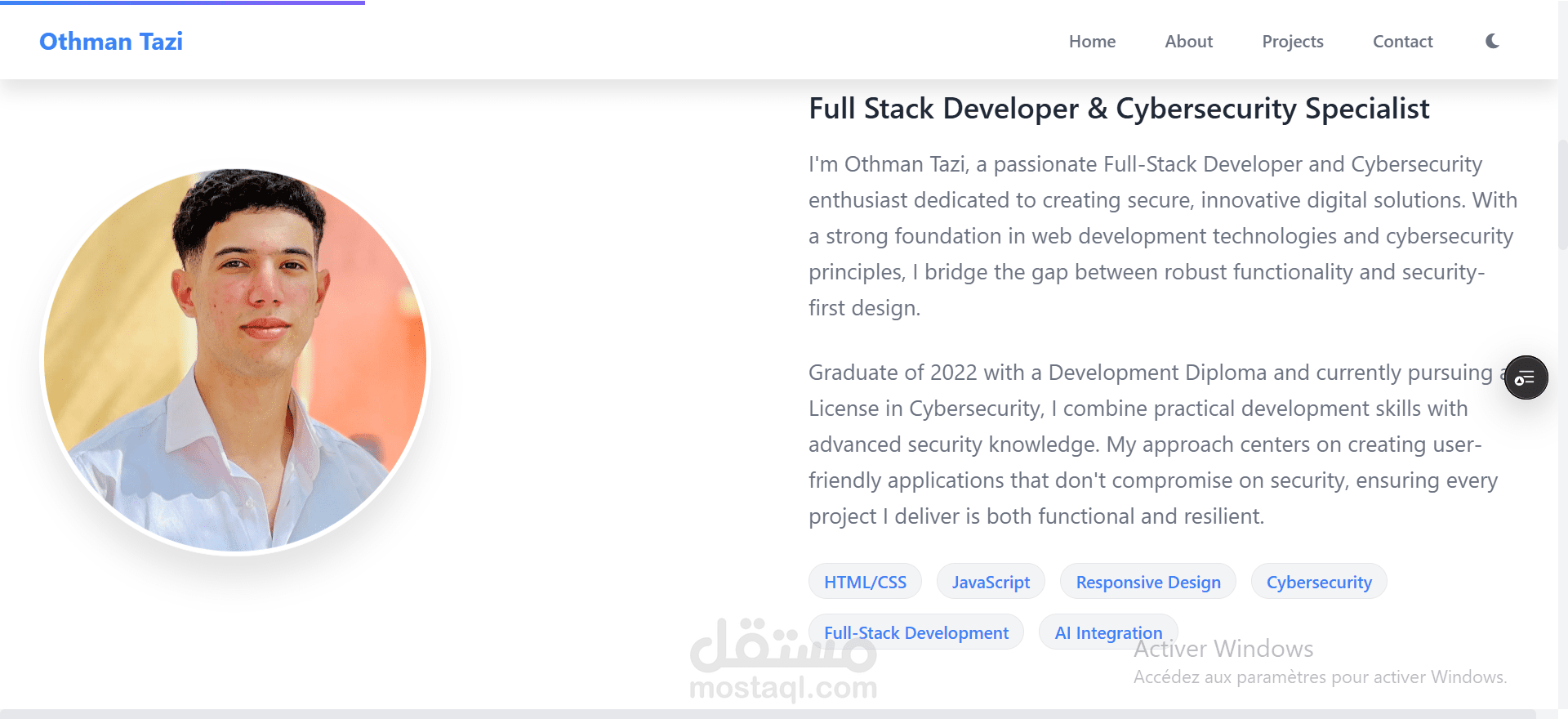 الموقع التعريفي المهني (Professional Portfolio Website)