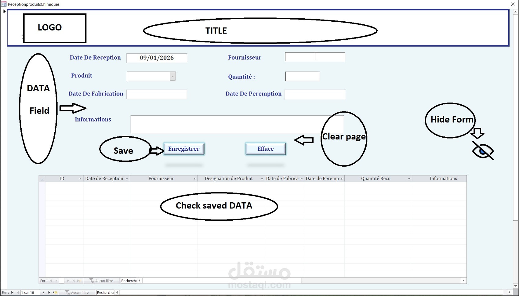 نموذج لإدخال البيانات مع إمكانية الإعداد، الإنشاء والتعديل