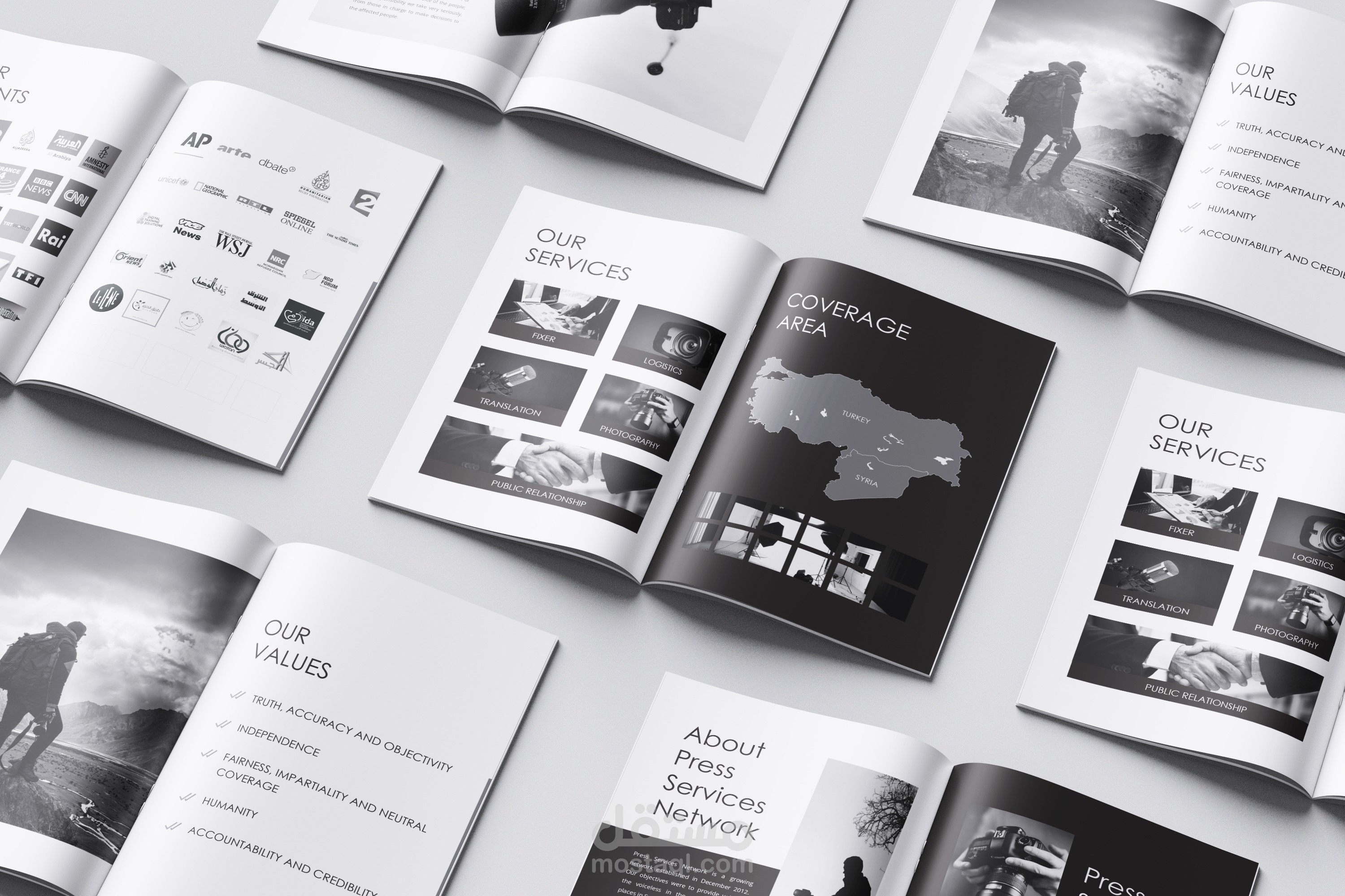 تصميم هوية بصرية متكاملة لشركة صحافة وإعلام PRESS SERVICES NETWORK