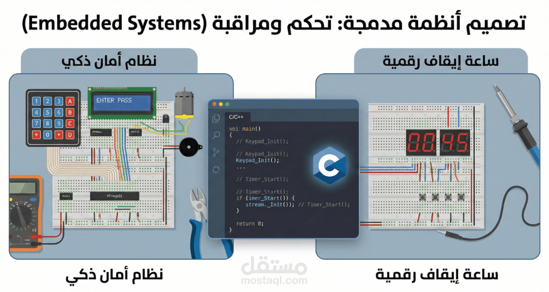 تصميم أنظمة مدمجة للتحكم والمراقبة (Embedded Security System & Stopwatch)