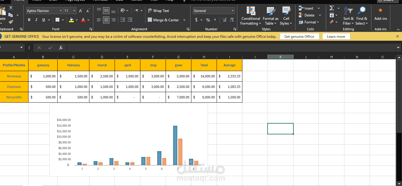 إدخال وتحليل بيانات الأرباح والخسائر