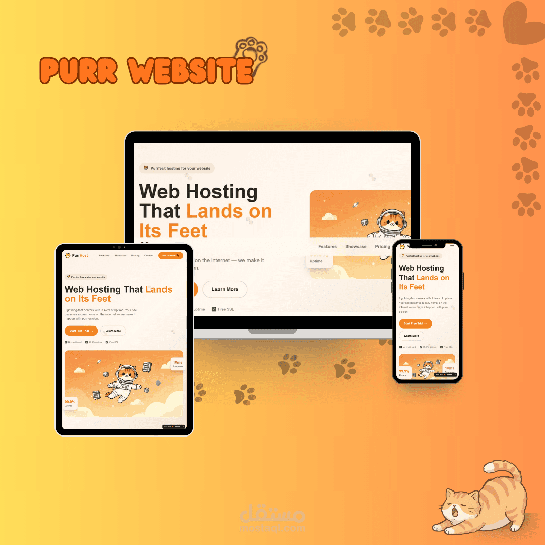 تصميم Landing Page احترافية لموقع خدمات القطط