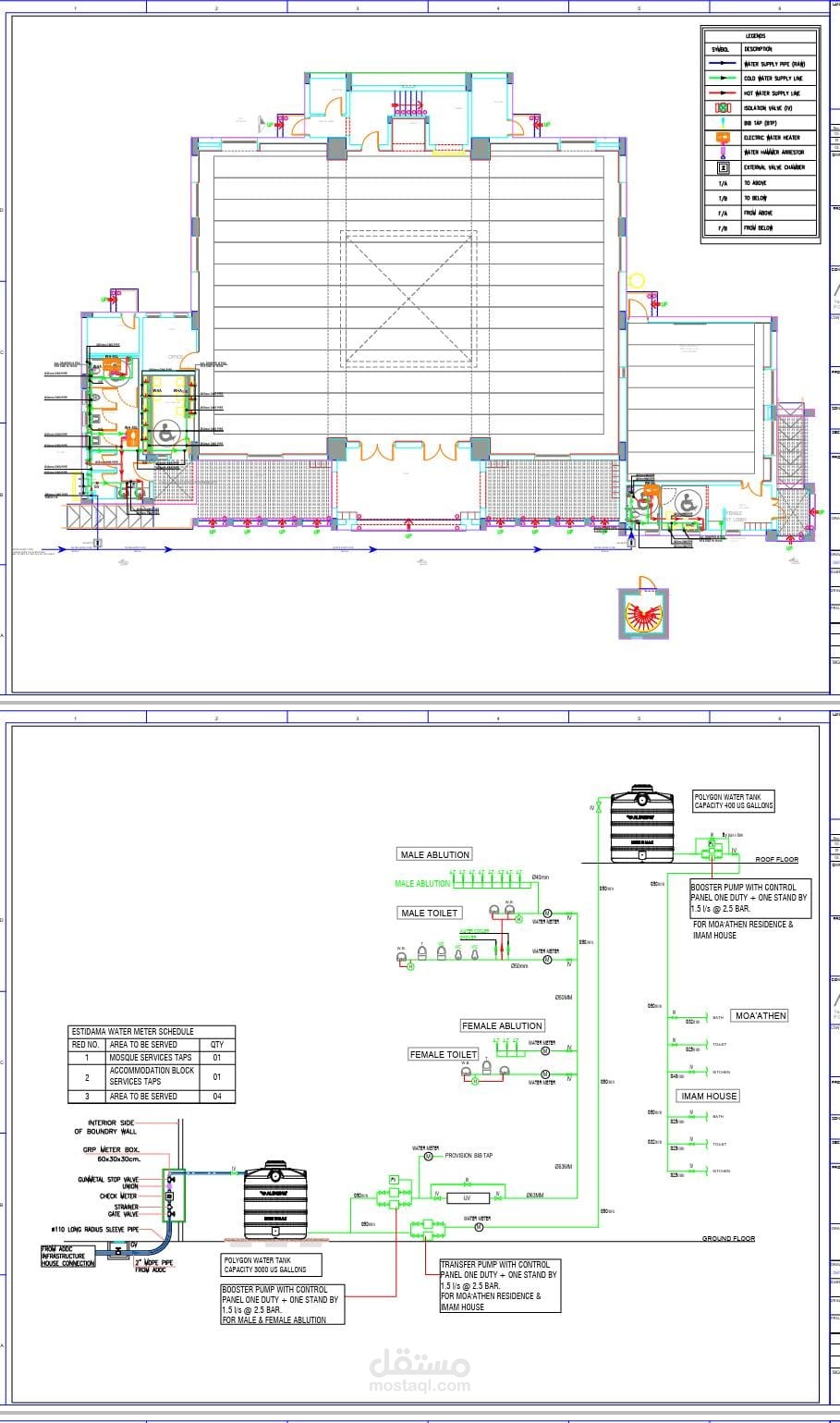 تصميم ورسم شبكة مياه لمسجد