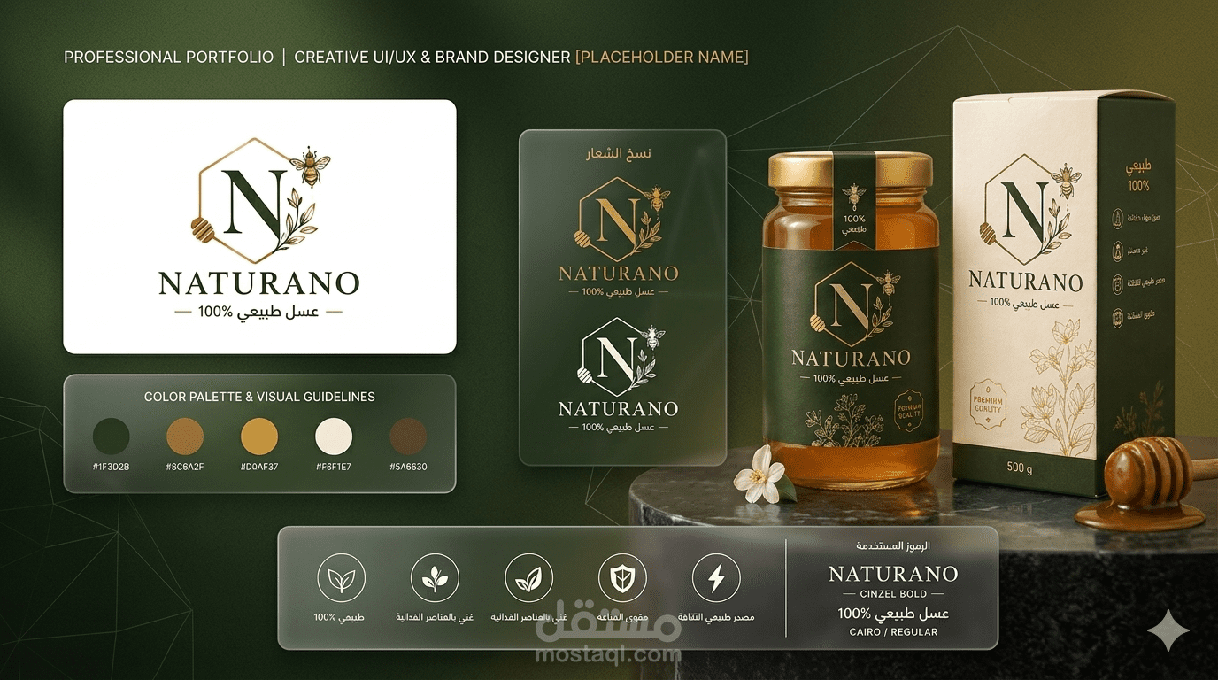 Naturano Honey — Visual Identity Design  - هويه بصريه احترافيه لمنتج عسل