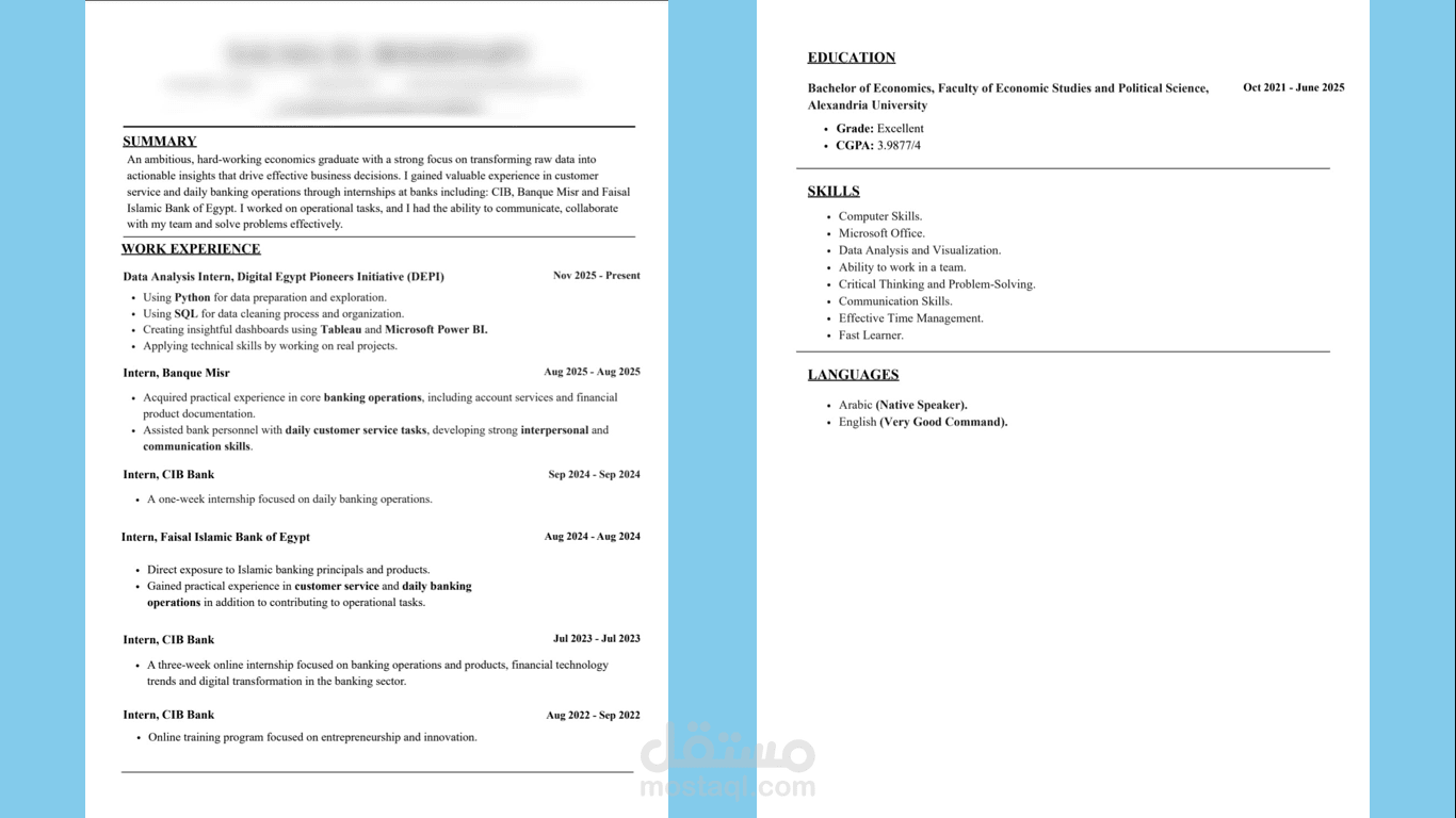 تصميم سير ذاتية (CVs) احترافية ومتوافقة مع نظام ATS