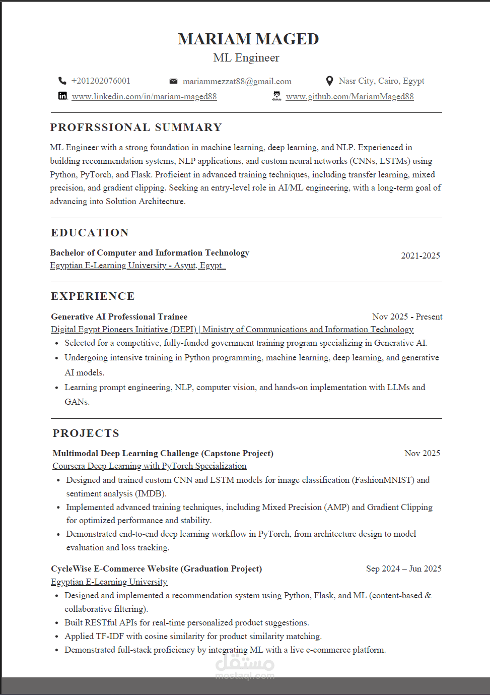 هندسة وتصميم سيرة ذاتية تقنية متكاملة (ATS-Friendly) لمهندسة برمجيات