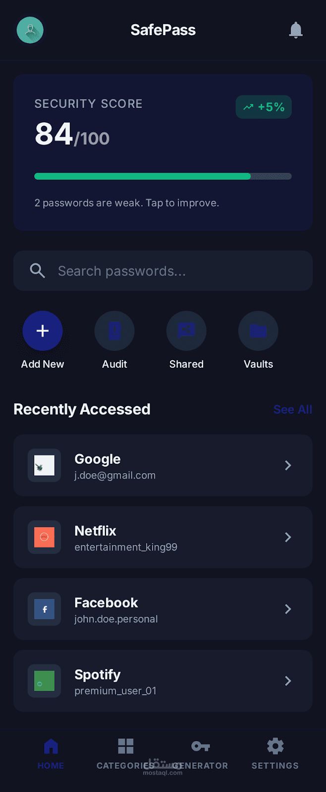 مشروع تطبيق لإدارة كلمات المرور - Android
