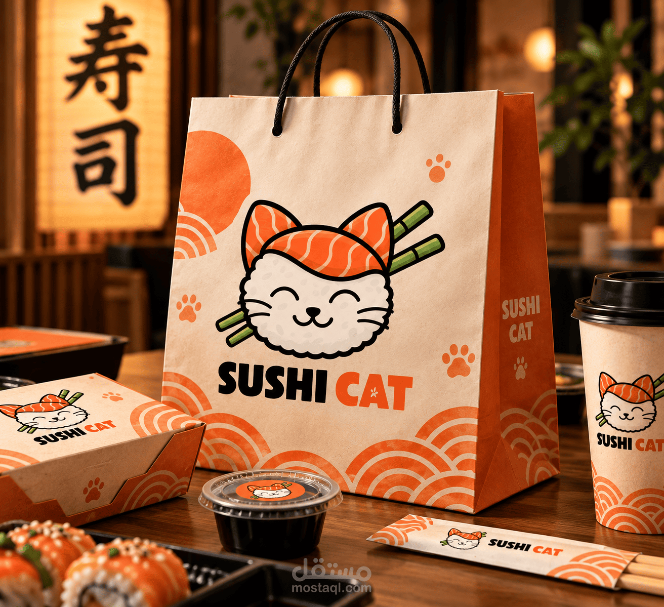 تصميم هوية بصرية متكاملة لمطعم Sushi Cat