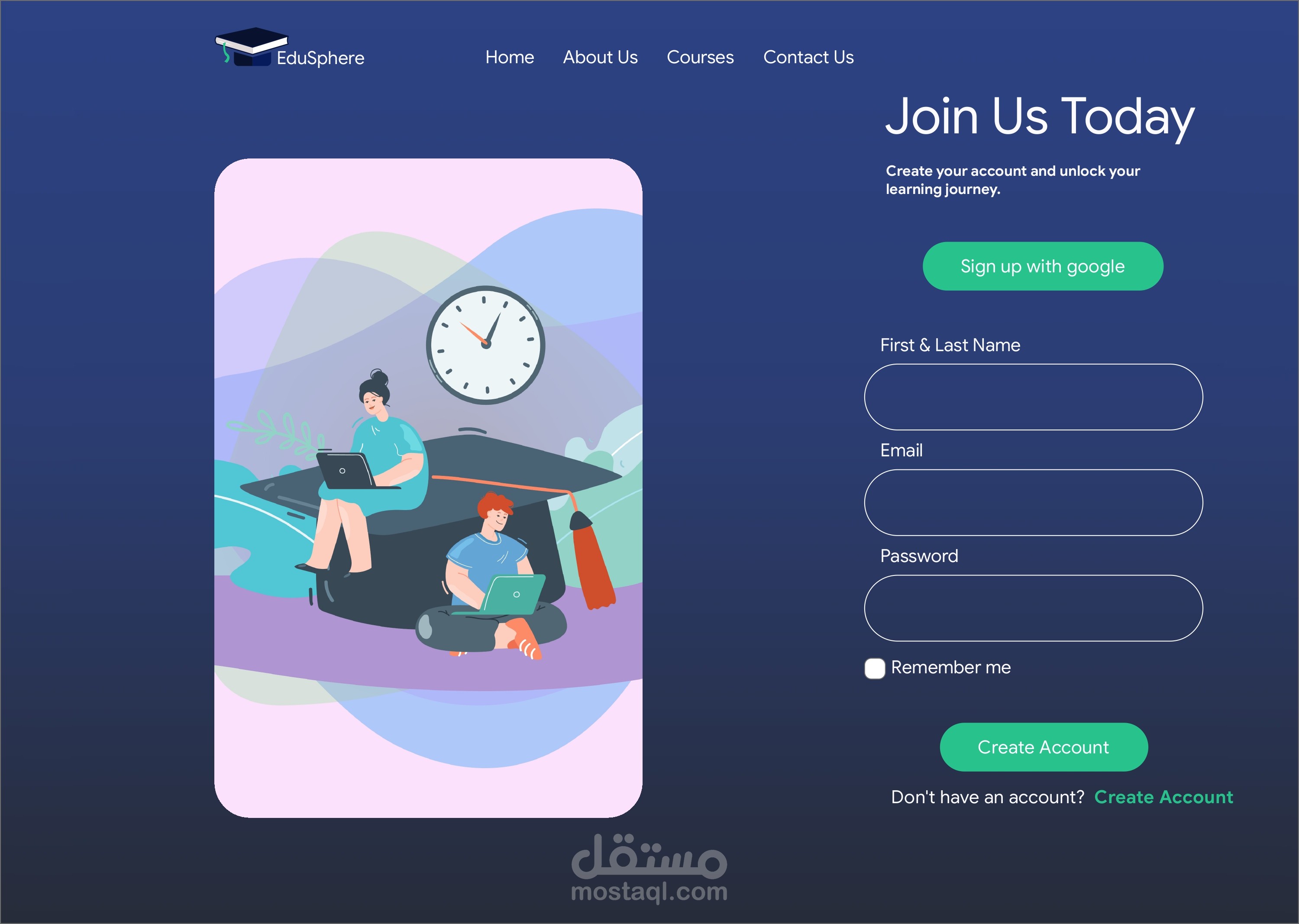 تصميم واجهة "إنشاء حساب" عصرية لمنصة EduSphere التعليمية
