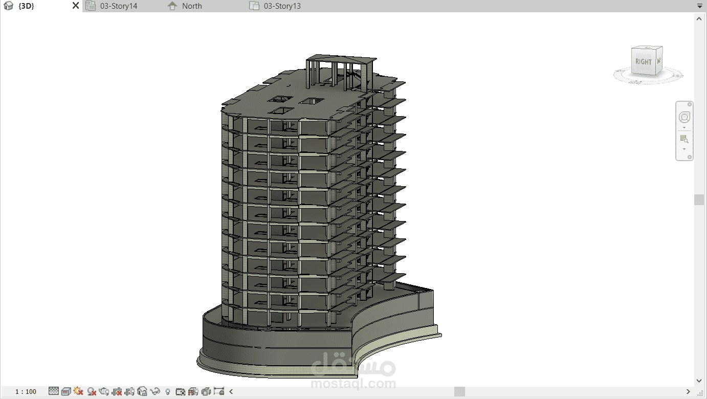 النمذجة الإنشائية لبرج تجاري/سكني باستخدام Revit.