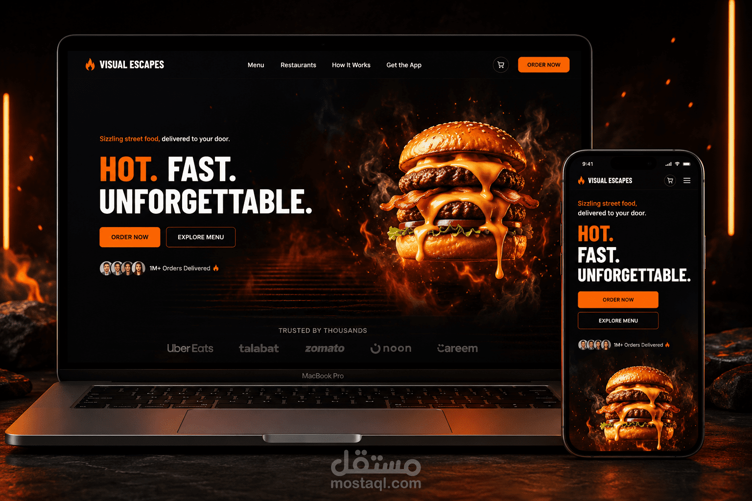 تصميم وتكويد صفحة هبوط (Landing Page) عصرية لمطعم وجبات سريعة