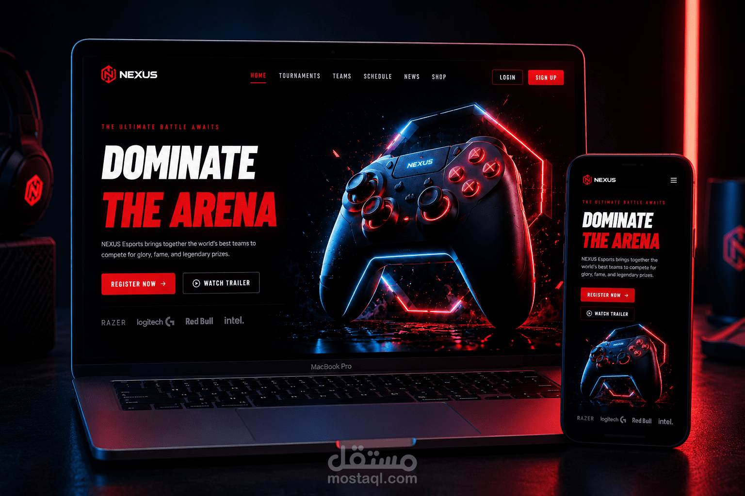 تصميم وتطوير موقع احترافي لبطولات الألعاب الإلكترونية (Nexus Esports)
