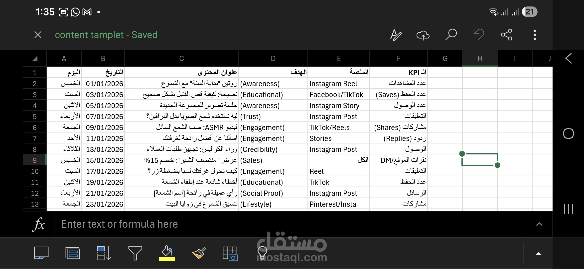 Content calendar
