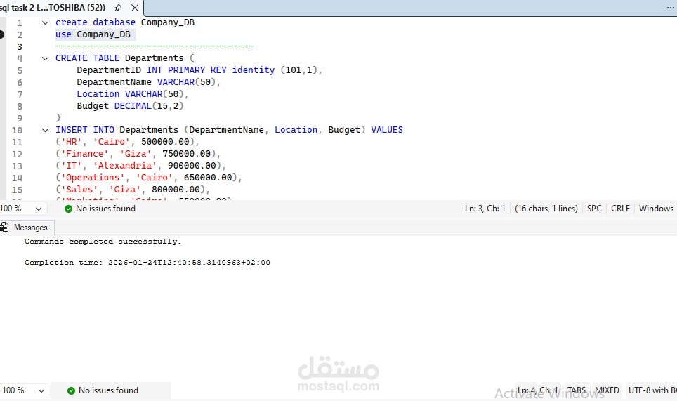 creating data base using sql