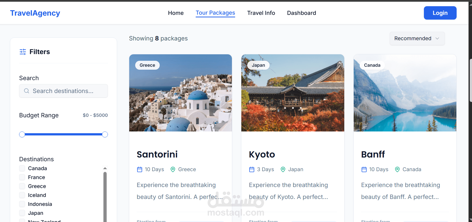 Tour Packages Page – Front-End Development