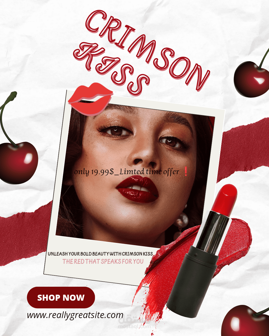 تصميم اعلان جذاب لمستحضر تجميلي ( روج احمر )