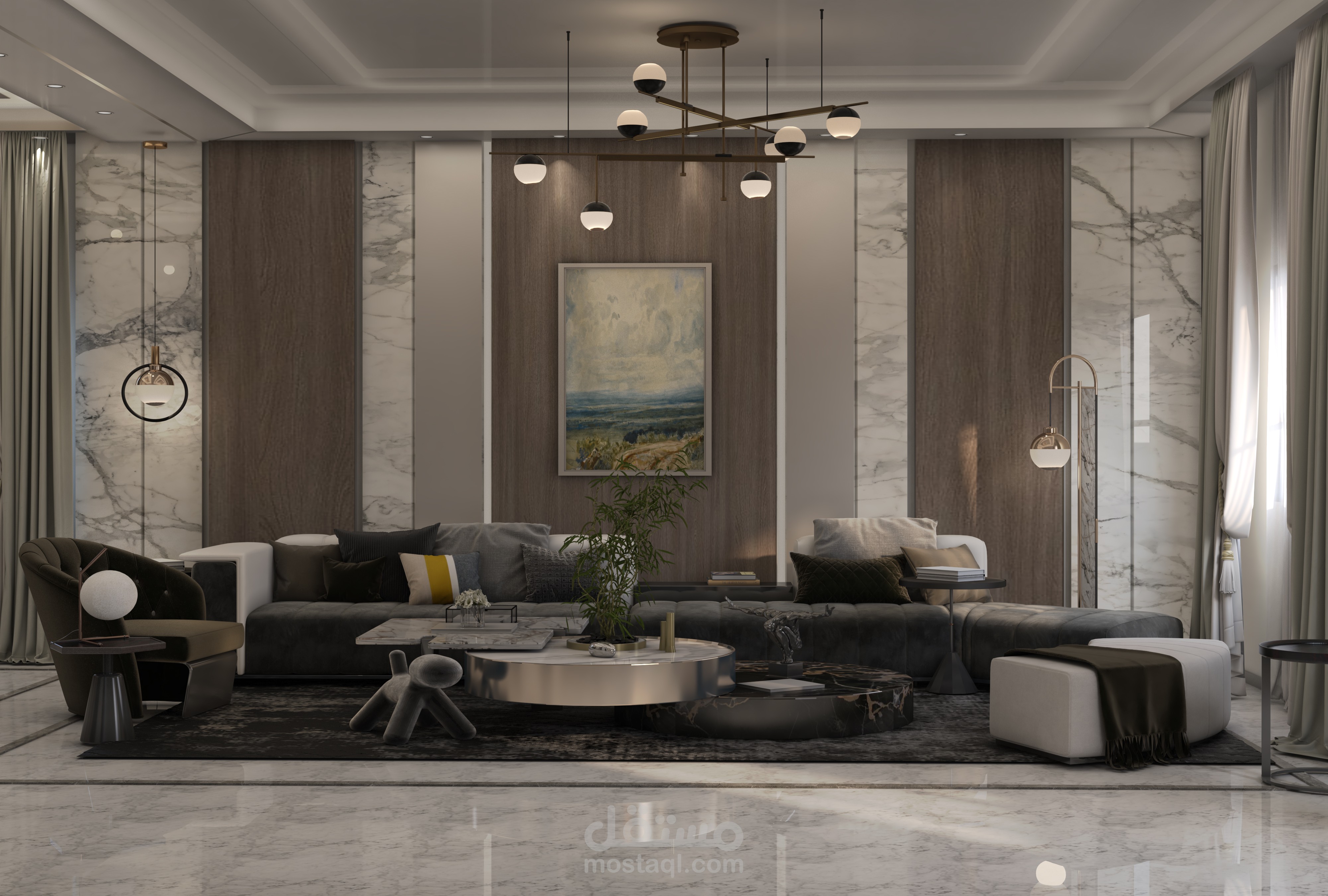 تصميم غرفة معيشة وطعام 3d