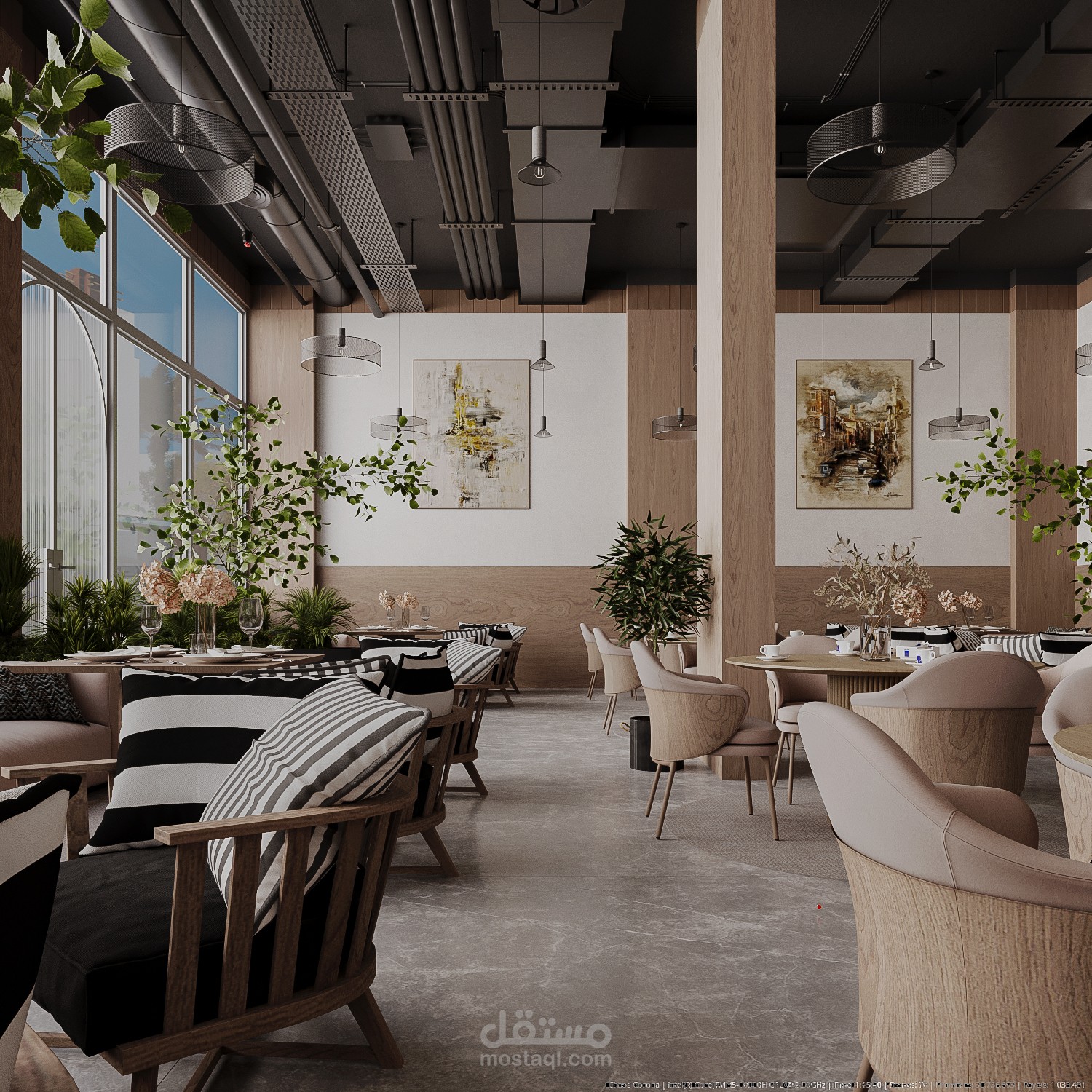 تصميم وإخراج معماري داخلي لكافيه بأسلوب حديث