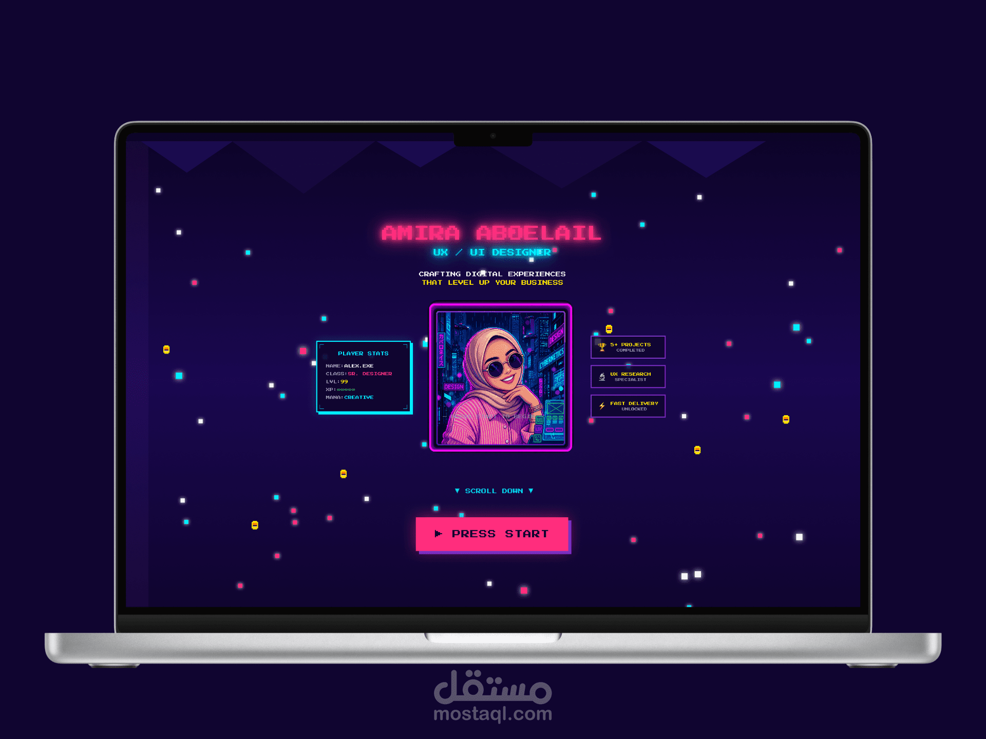 تصميم بورتفوليو شخصي تفاعلي مستوحى من عالم الألعاب Retro Gaming