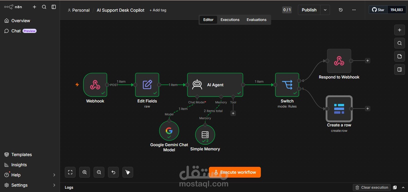 أتمتة خدمة عملاء ذكية بالذكاء الاصطناعي (AI Support Desk Copilot) باستخدام n8n