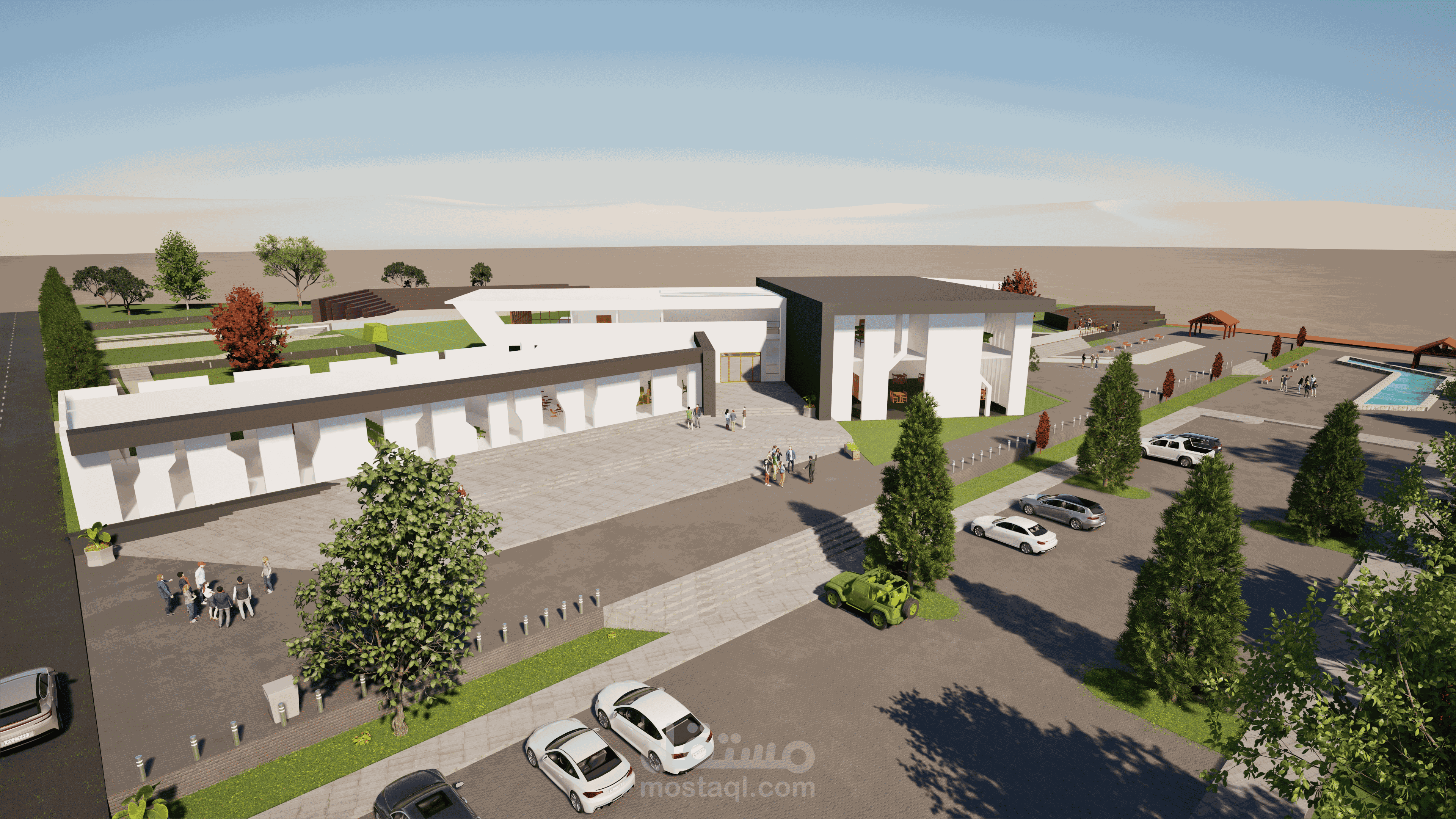 مجمع ترفيهي رياضي – تصميم معماري، تخطيط موقع عام ونمذجة ثلاثية الأبعاد لمساحة 14000 م²