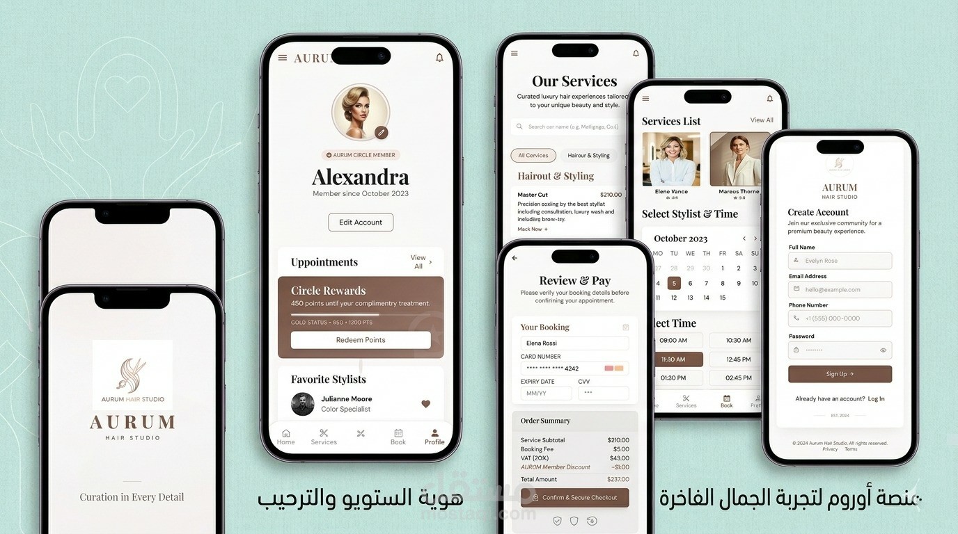 Luxury Hair Salon Mobile App Design | AURUM Hair Studio