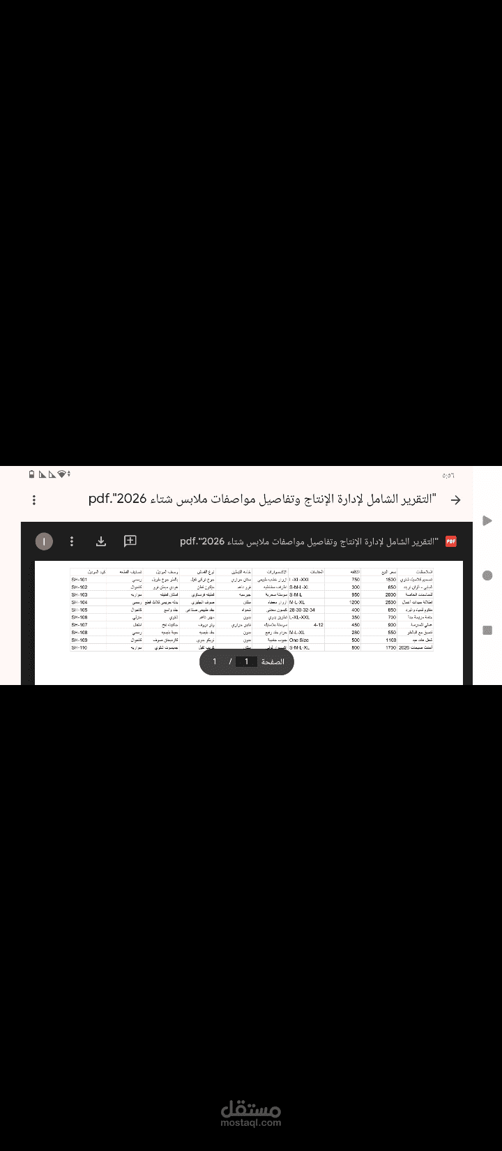 التقرير الشامل لإدارة الإنتاج ومواصفات ملابس شتاء 2026