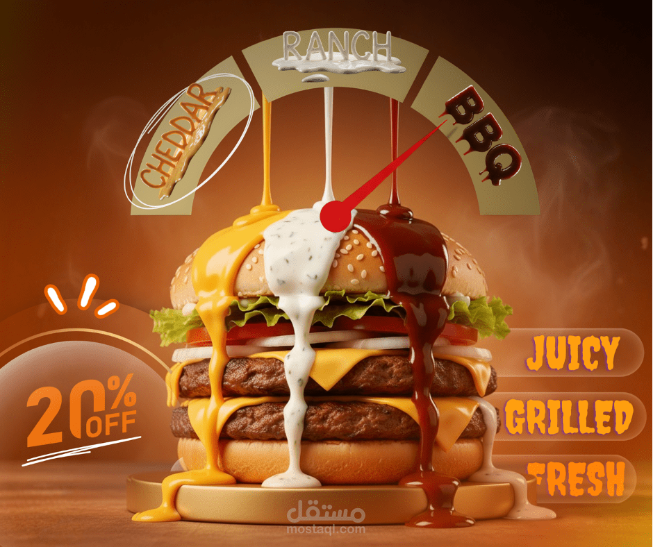 تصميم إعلان مطعم برجر بأسلوب ثلاثي الأبعاد (3D Food Advertising)
