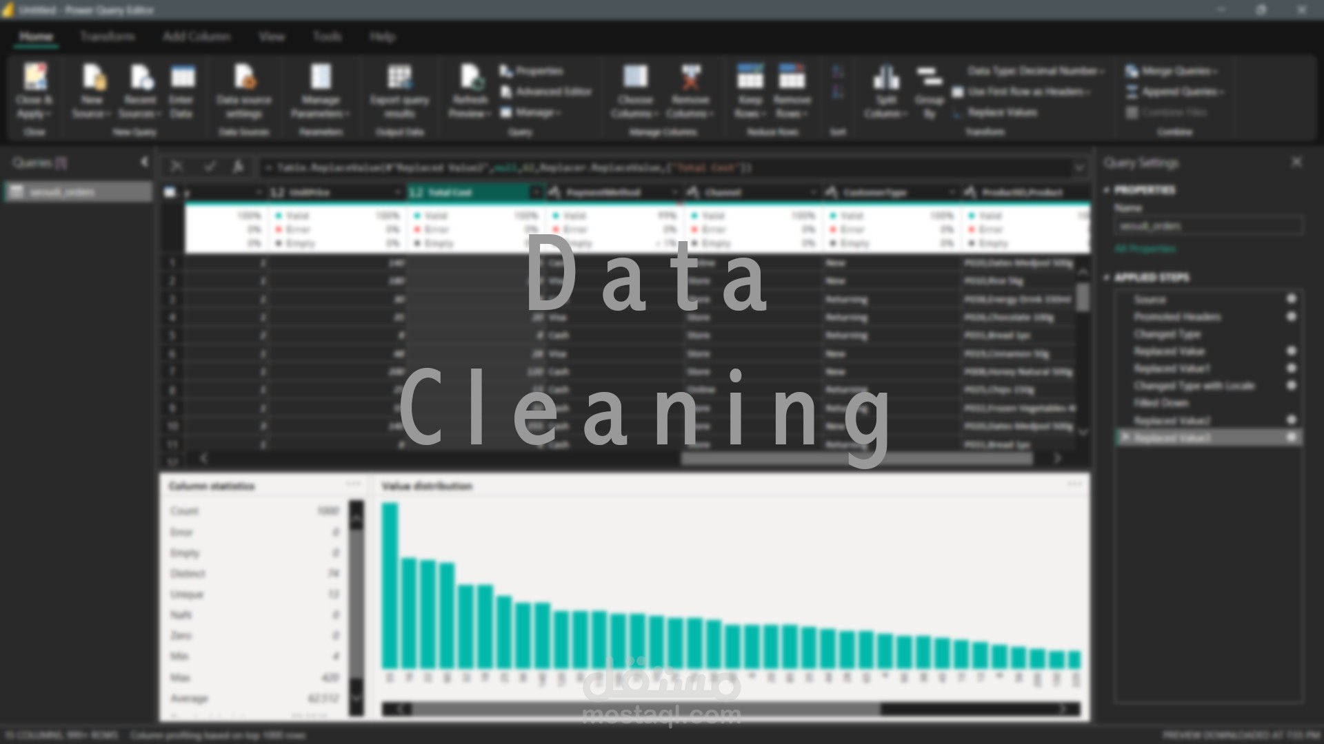 تنظيف البيانات لتكوين تقارير مميزه