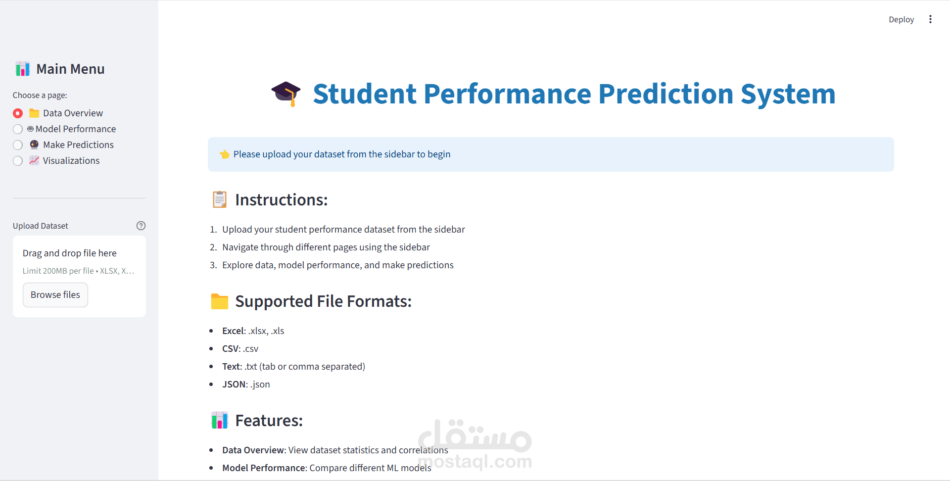 Student Performance Prediction System باستخدام Machine Learning وStreamlit.