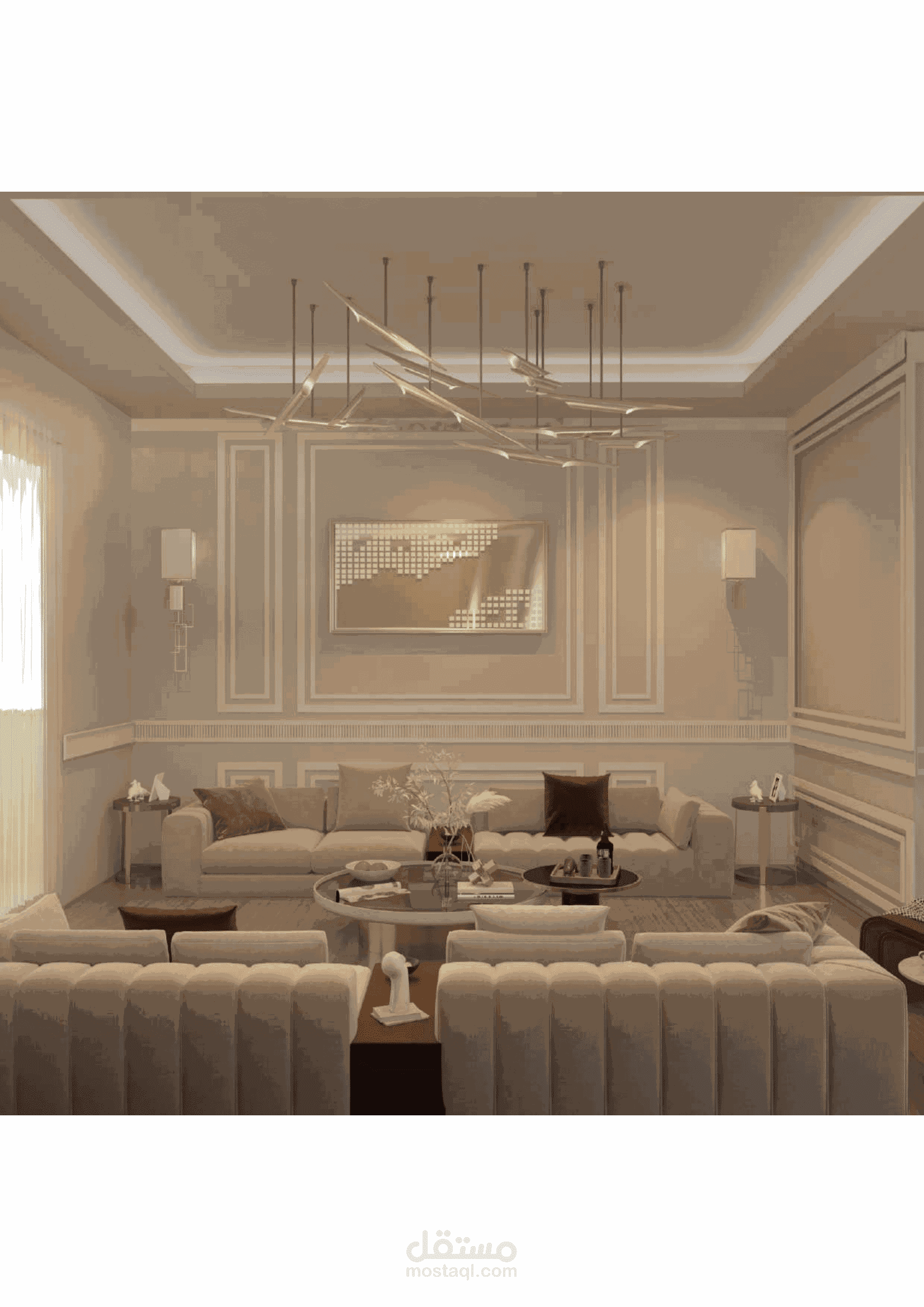 تصميم داخلي كامل لمشروع سكني – 3D Modeling + Rendering + تنفيذ المخططات