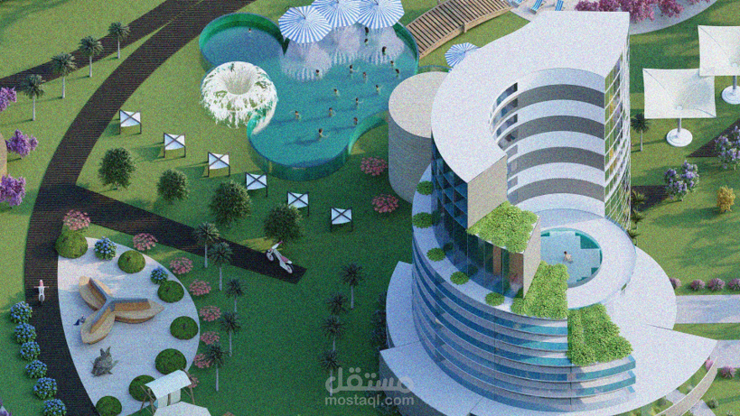 تصميم أوتيل كامل على البحر – 2D & 3D Modeling + Rendering