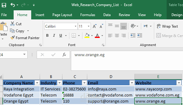 إدخال بيانات من الإنترنت (Web Research)