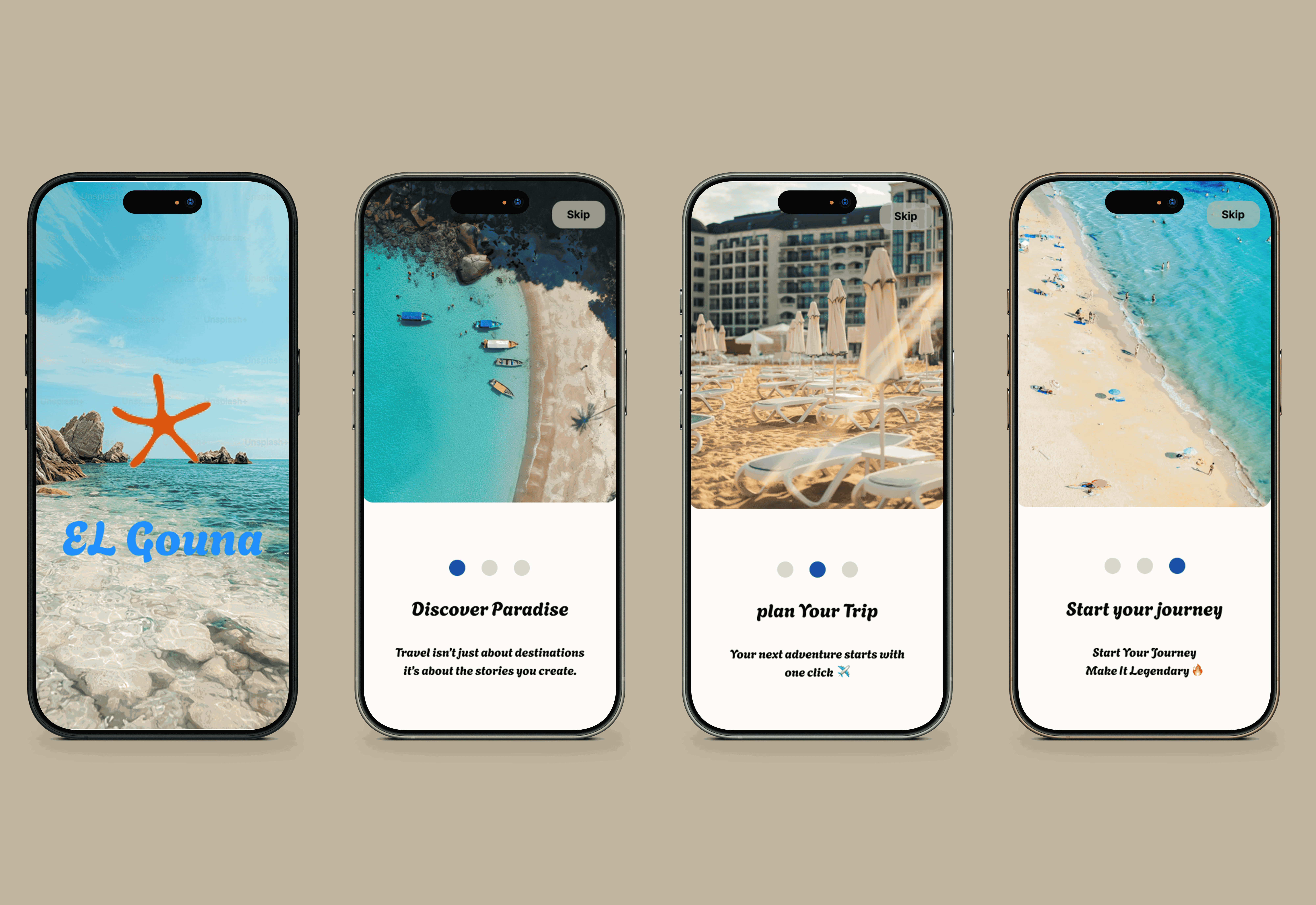 تصميم شاشات Onboarding & Splash Screen لتطبيق سياحي (El Gouna)