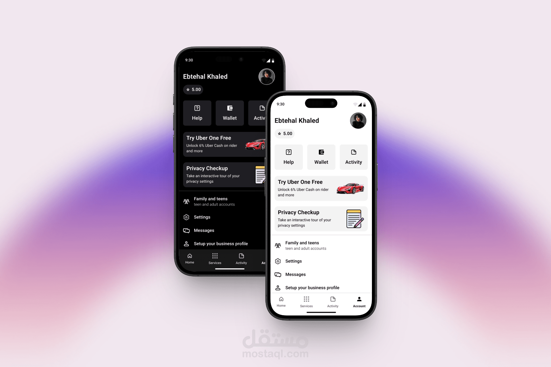 تصميم واجهات تطبيقات الهواتف (UI/UX) مع دعم (Dark/Light Mode)