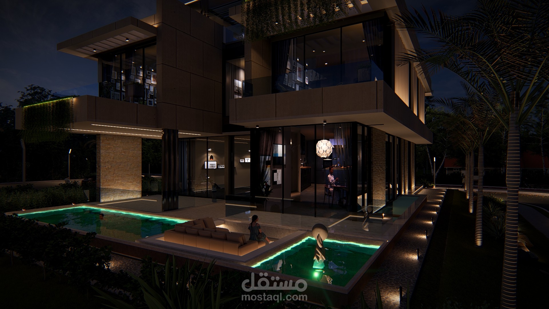 Modern facade lighting for a contemporary villa in Riyadh