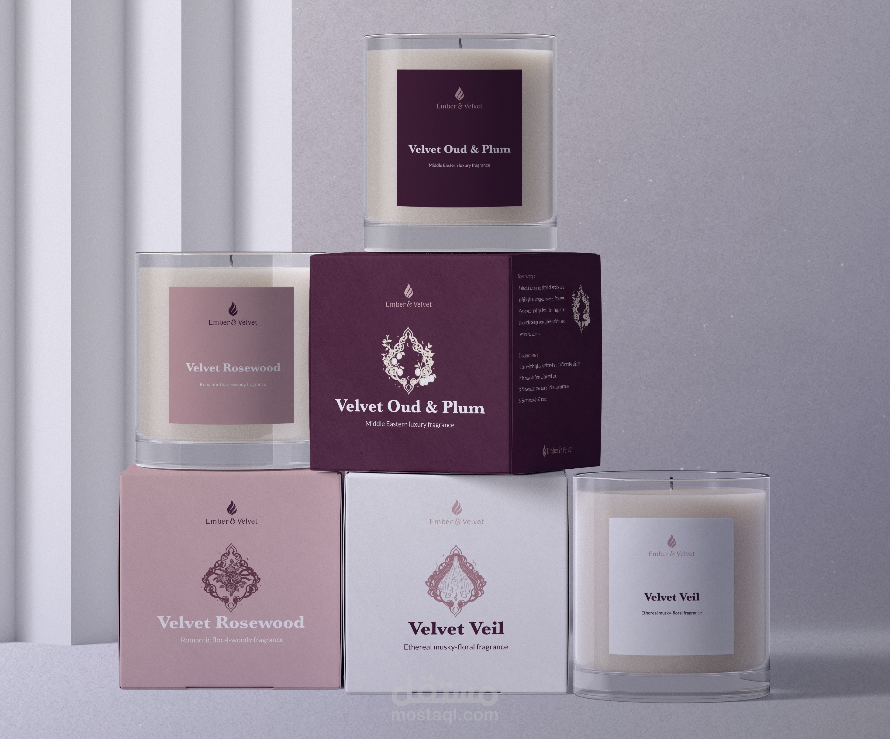 هوية العلامة التجارية لشموع Ember & velvet