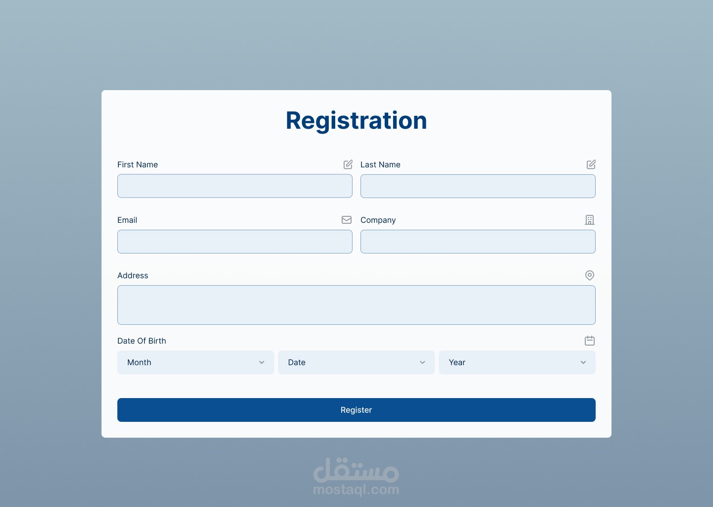 تصميم واجهة صفحة تسجيل (Registration Page)